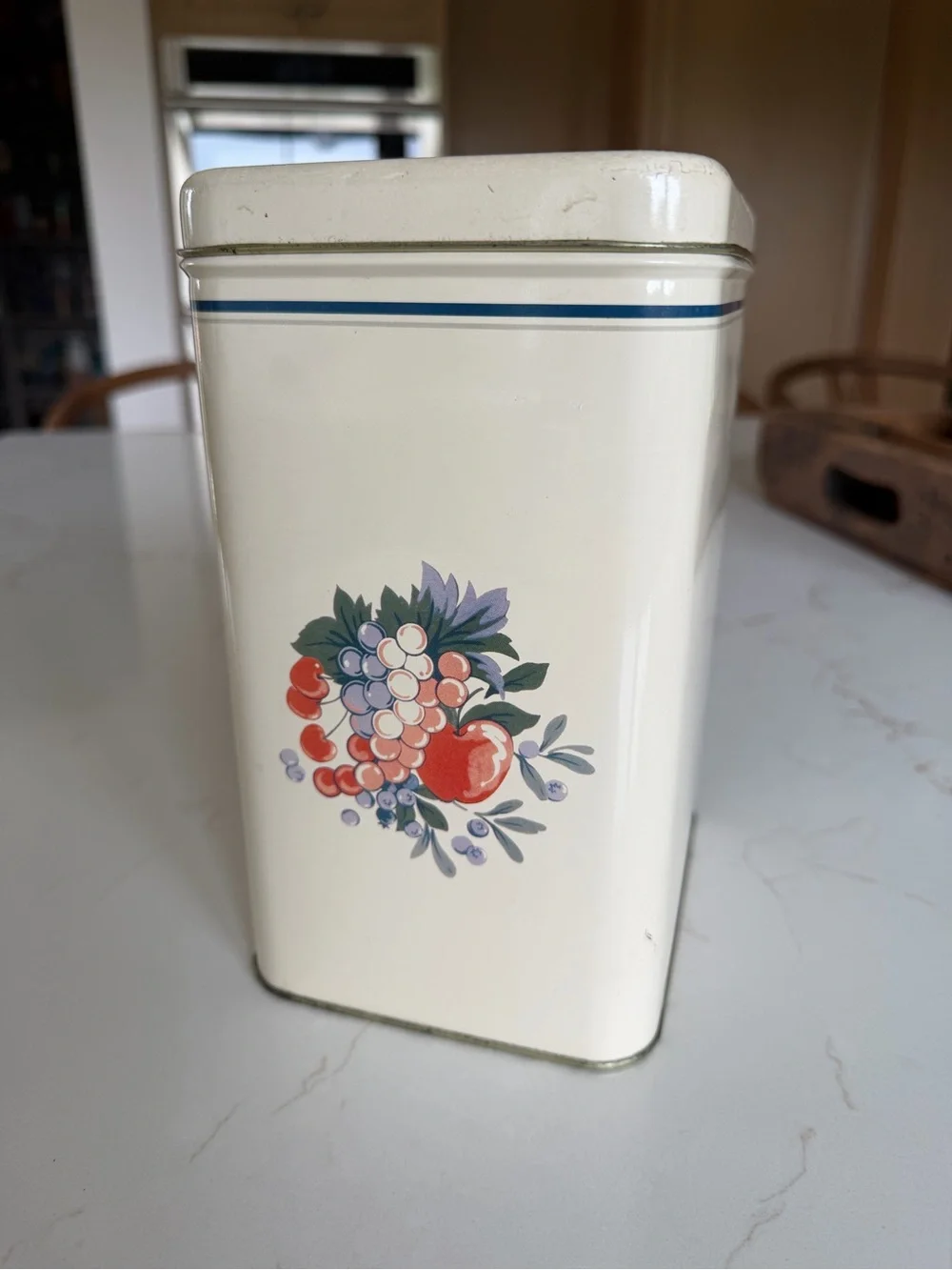 Vintage Cream Floral Fruit Tin Canister - Kitchen Storage - Retro Decor